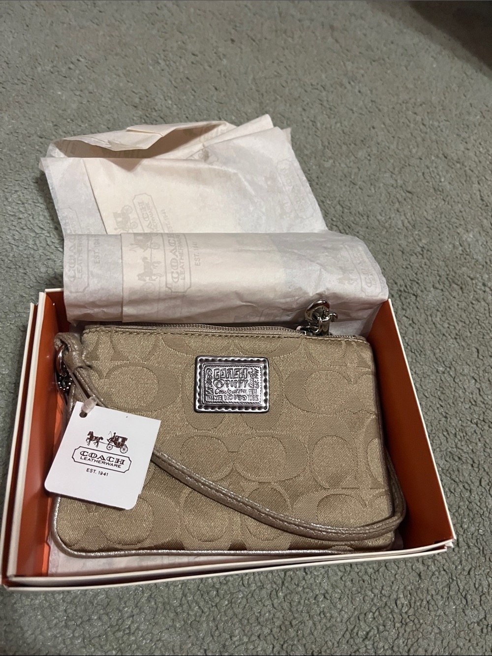 Coach Metallic Khaki Signature Wristlet